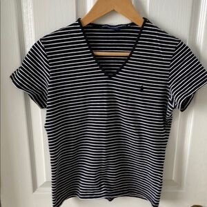 Ralph Lauren Black and White Striped V-Neck Top